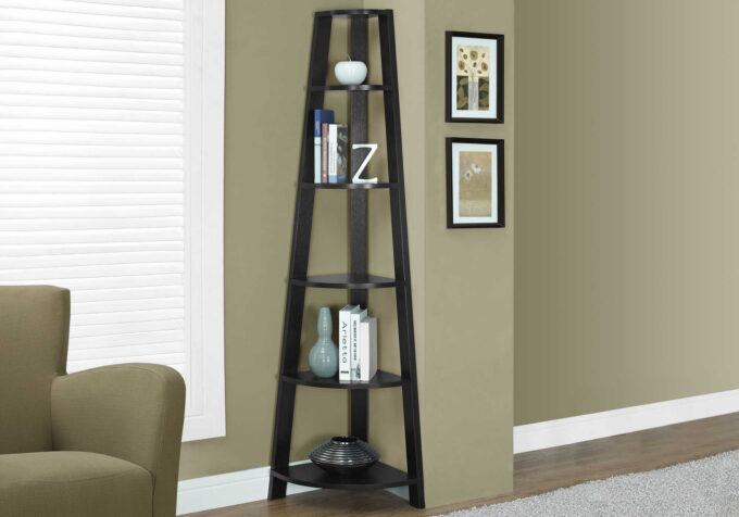 BOOKCASE - 72""H / ESPRESSO CORNER ACCENT ETAGERE - Image 2