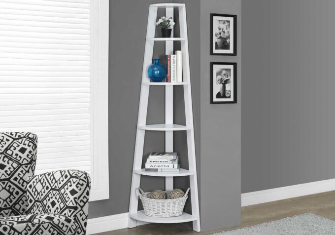 BOOKCASE - 72"H / WHITE CORNER ACCENT ETAGERE - Image 2