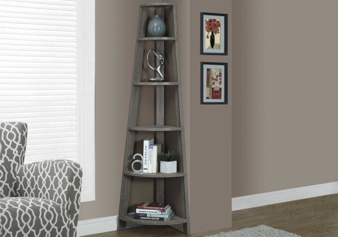 BOOKCASE - 72"H / DARK TAUPE CORNER ACCENT ETAGERE - Image 2