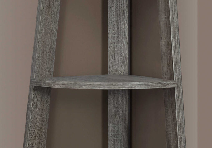 BOOKCASE - 72"H / DARK TAUPE CORNER ACCENT ETAGERE - Image 4