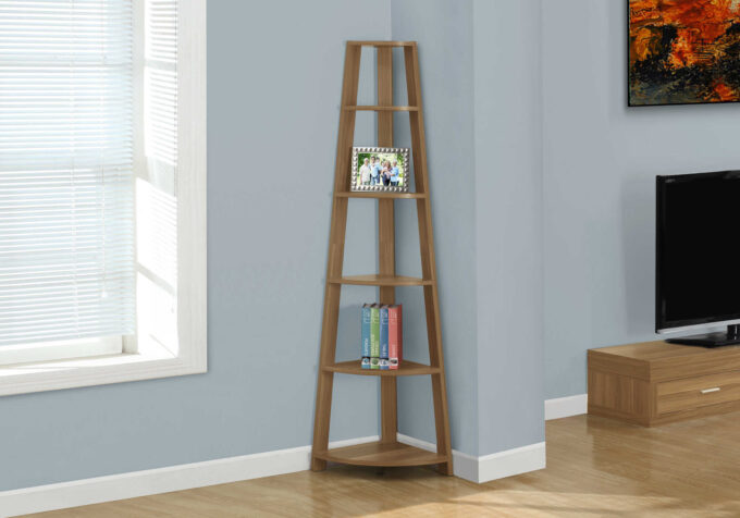 BOOKCASE - 72"H / WALNUT CORNER ETAGERE