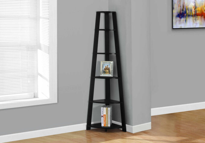 BOOKCASE - 72"H / BLACK CORNER ACCENT ETAGERE - Image 2