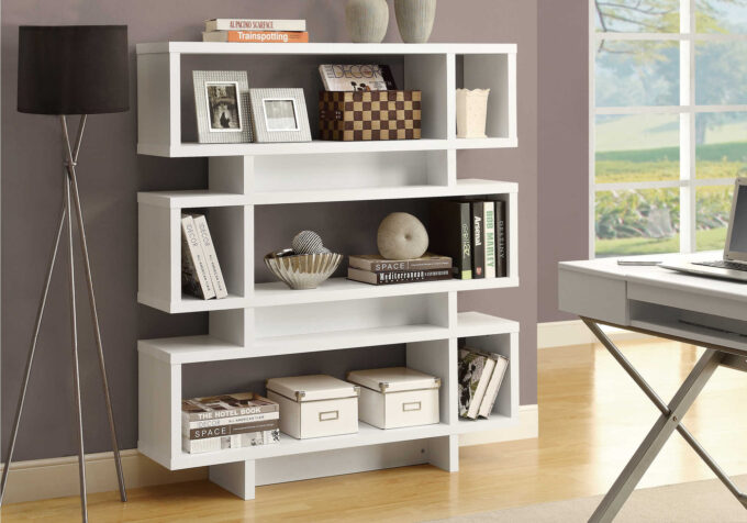 BOOKCASE - 55"H / WHITE MODERN STYLE