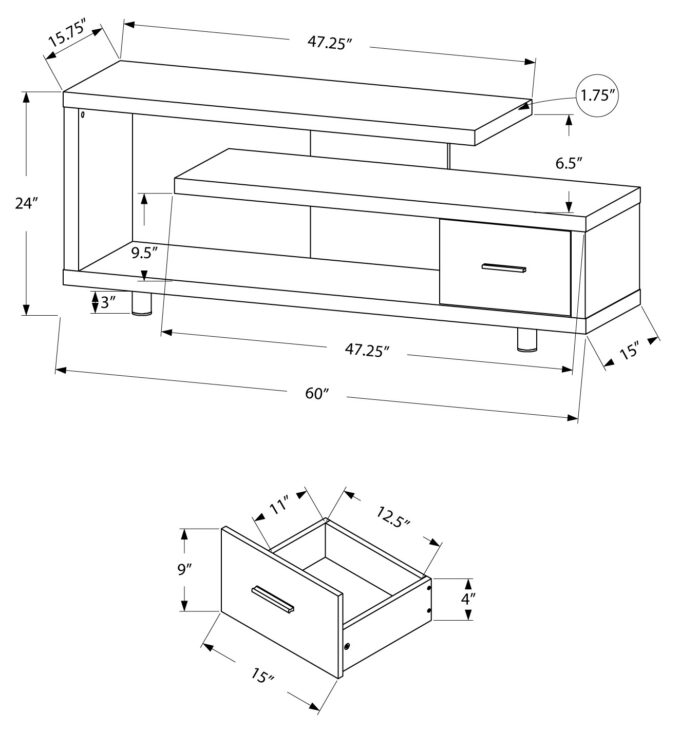 TV STAND - 60"L / DARK TAUPE WITH 1 DRAWER - Image 4