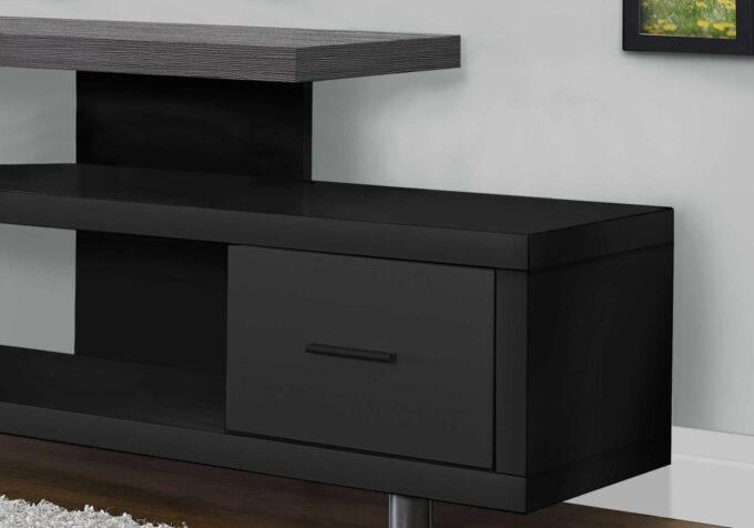 TV STAND - 60"L / BLACK / GREY TOP WITH 1 DRAWER - Image 3