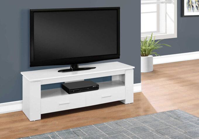 TV STAND - 48"L / WHITE WITH 2 STORAGE DRAWERS