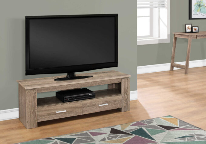 TV STAND - 48"L / DARK TAUPE WITH 2 STORAGE DRAWERS