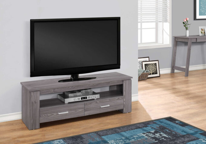 TV STAND - 48"L / GREY WITH 2 STORAGE DRAWERS