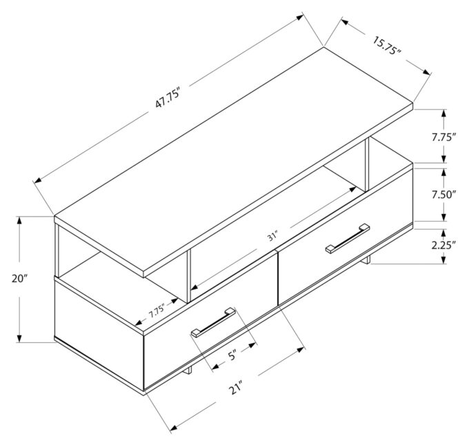 TV STAND - 48"L / GREY WITH 2 STORAGE DRAWERS - Image 4