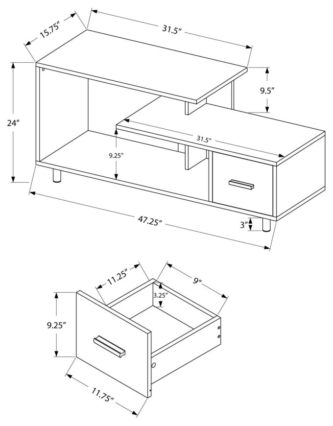 TV STAND - 48"L / WHITE / WHITE MARBLE TOP / 1 DRAWER - Image 4