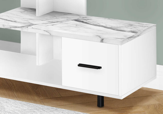 TV STAND - 48"L / WHITE / WHITE MARBLE TOP / 1 DRAWER - Image 3