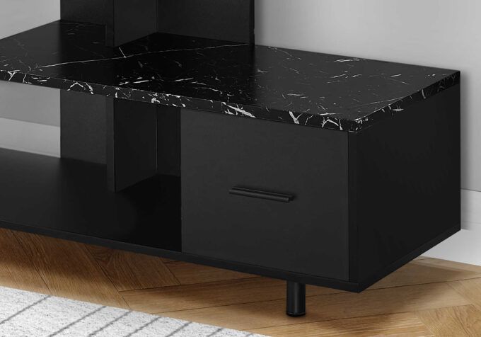 TV STAND - 48"L / BLACK / BLACK MARBLE TOP / 1 DRAWER - Image 2