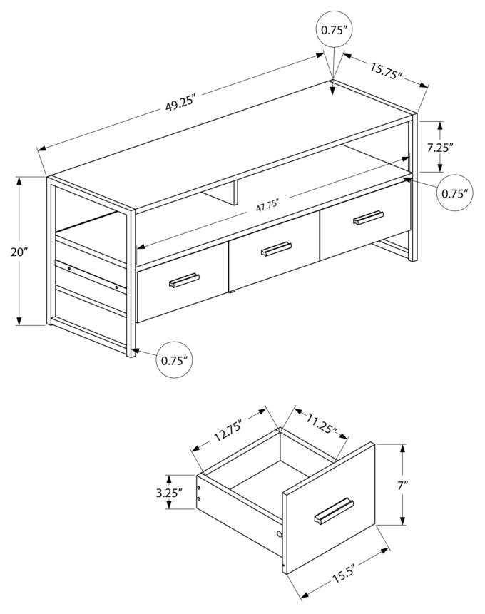 TV STAND - 48"L / WHITE / BLACK METAL - Image 4