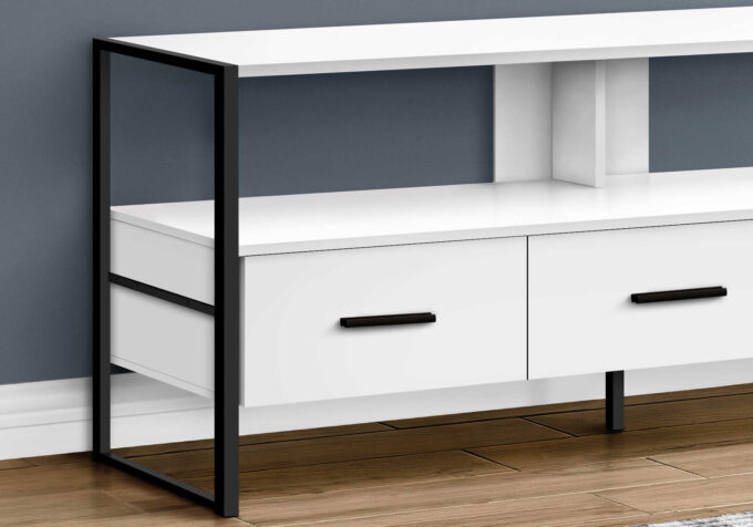 TV STAND - 48"L / WHITE / BLACK METAL - Image 2