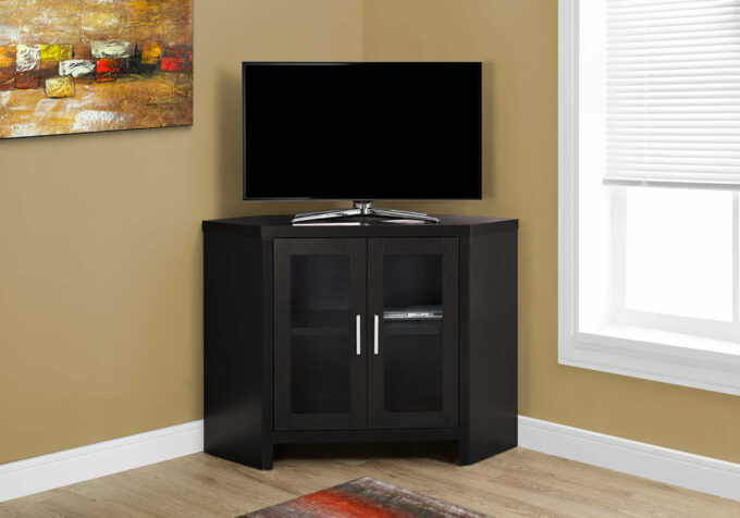 TV STAND - 42"L / ESPRESSO CORNER WITH GLASS DOORS