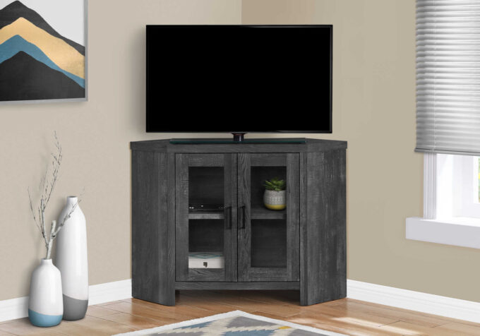 TV STAND - 42"L / BLACK RECLAIMED WOOD-LOOK CORNER