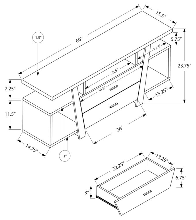 TV STAND - 60"L / ESPRESSO WITH 2 STORAGE DRAWERS - Image 4