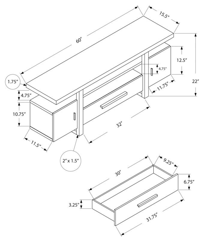 TV STAND - 60"L / WHITE / CEMENT-LOOK TOP - Image 4