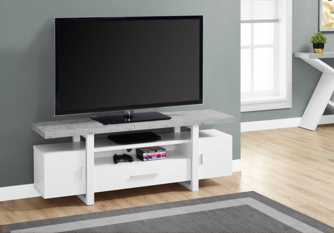 TV STAND - 60"L / WHITE / CEMENT-LOOK TOP