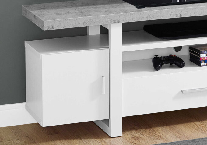 TV STAND - 60"L / WHITE / CEMENT-LOOK TOP - Image 2