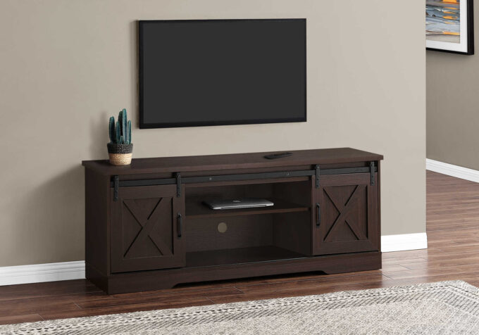 TV STAND - 60"L / ESPRESSO WITH 2 SLIDING DOORS - Image 3