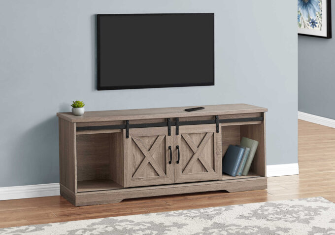 TV STAND - 60"L / DARK TAUPE WITH 2 SLIDING DOORS