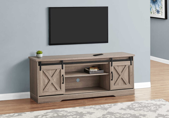 TV STAND - 60"L / DARK TAUPE WITH 2 SLIDING DOORS - Image 2