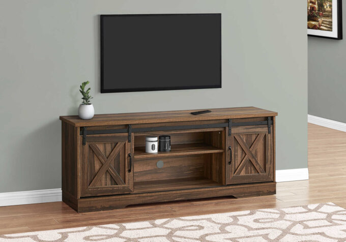 TV STAND - 60"L / BROWN RECLAIMED-LOOK / 2 SLIDING DOORS - Image 3