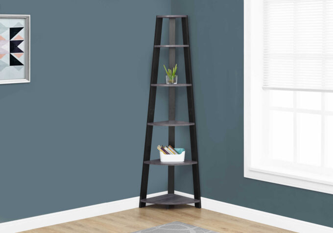 BOOKCASE - 72"H / GREY-BLACK CORNER ACCENT ETAGERE - Image 2