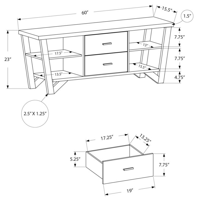 TV STAND - 60"L / GREY-BLACK WITH 2 STORAGE DRAWERS - Image 4