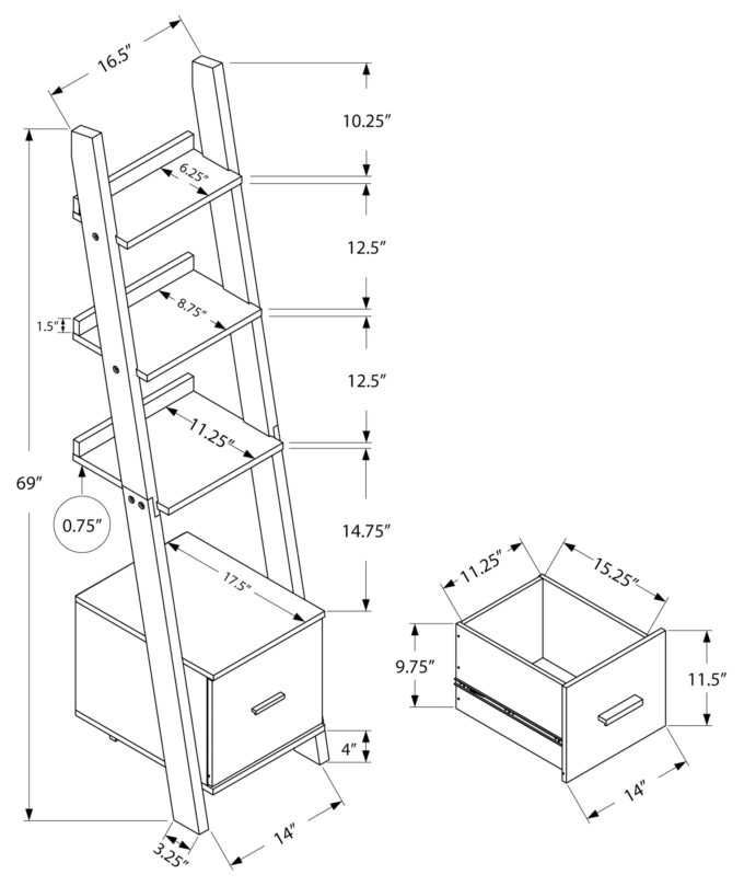 BOOKCASE - 69"H / ESPRESSO CORNER ETAGERE W/ DRAWER - Image 5