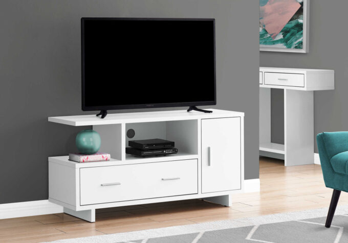 TV STAND - 48"L / WHITE WITH STORAGE