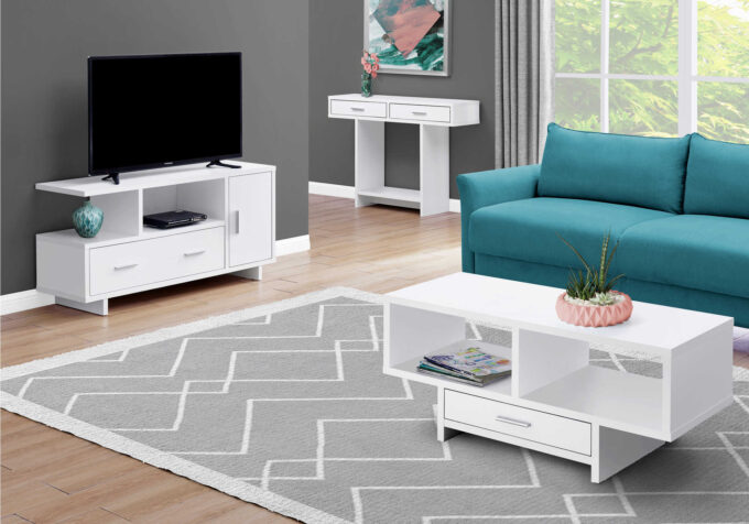 TV STAND - 48"L / WHITE WITH STORAGE - Image 3