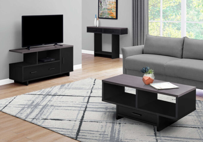 TV STAND - 48"L / BLACK / GREY TOP WITH STORAGE - Image 3