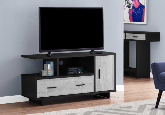 TV STAND - 48"L / BLACK / GREY RECLAIMED WOOD-LOOK