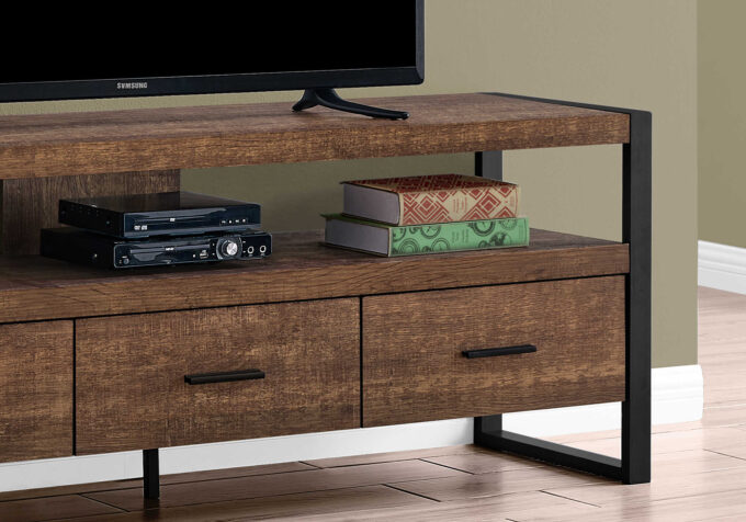 TV STAND - 60"L / BROWN RECLAIMED WOOD-LOOK / 3 DRAWERS - Image 2