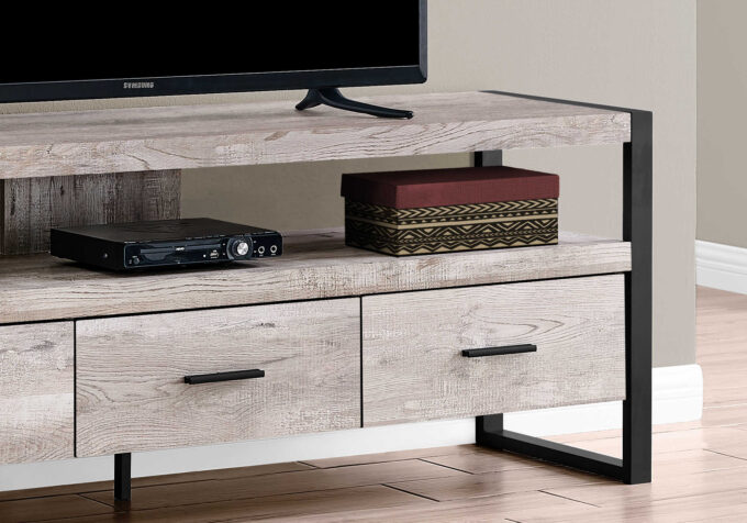 TV STAND - 60"L / TAUPE RECLAIMED WOOD-LOOK / 3 DRAWERS - Image 2