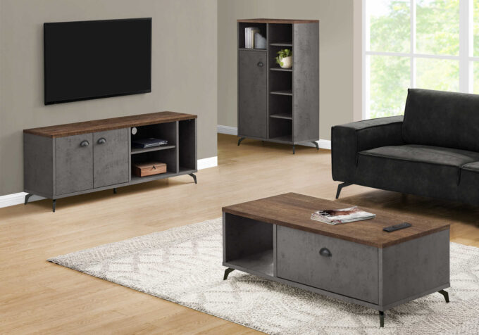 TV STAND - 60"L / GREY CONCRETE / MEDIUM BROWN RECLAIMED - Image 2