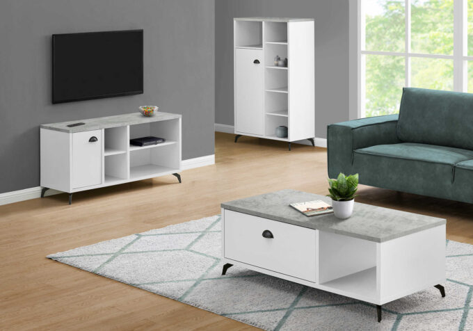 TV STAND - 48"L / WHITE / GREY CEMENT-LOOK TOP - Image 3