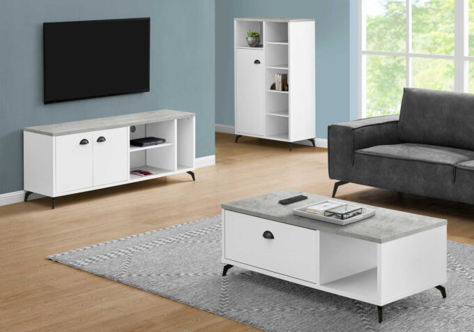 TV STAND - 60"L / WHITE / GREY CEMENT-LOOK TOP - Image 3