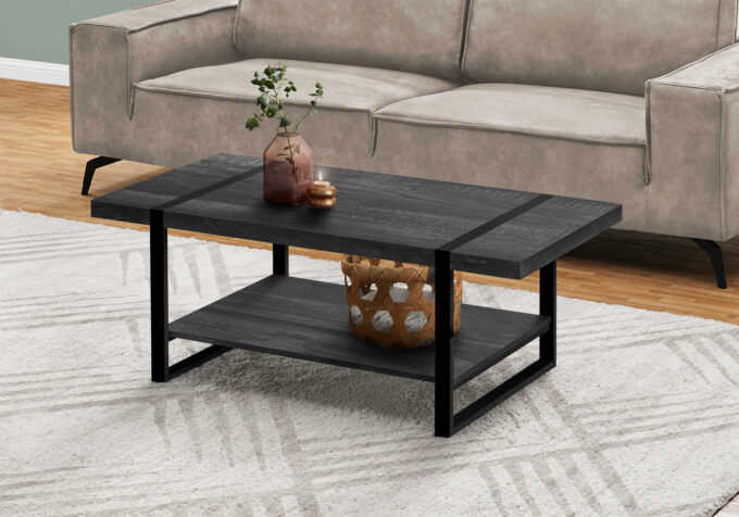 COFFEE TABLE - BLACK RECLAIMED WOOD-LOOK / BLACK METAL