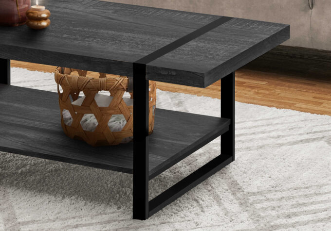 COFFEE TABLE - BLACK RECLAIMED WOOD-LOOK / BLACK METAL - Image 2