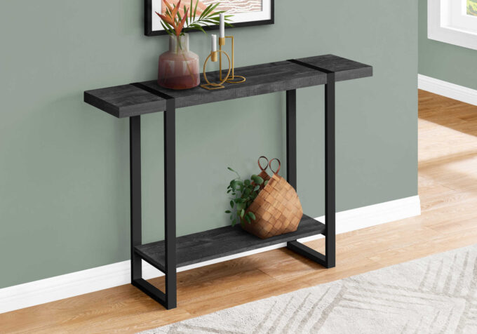 ACCENT TABLE - 48"L / BLACK RECLAIMED WOOD-LOOK / BLACK