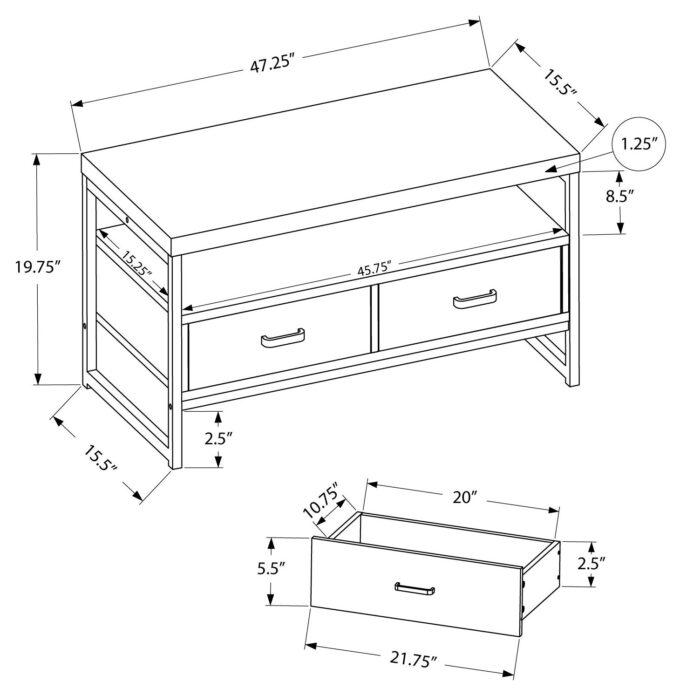 TV STAND - 48"L / GREY / BLACK METAL - Image 4