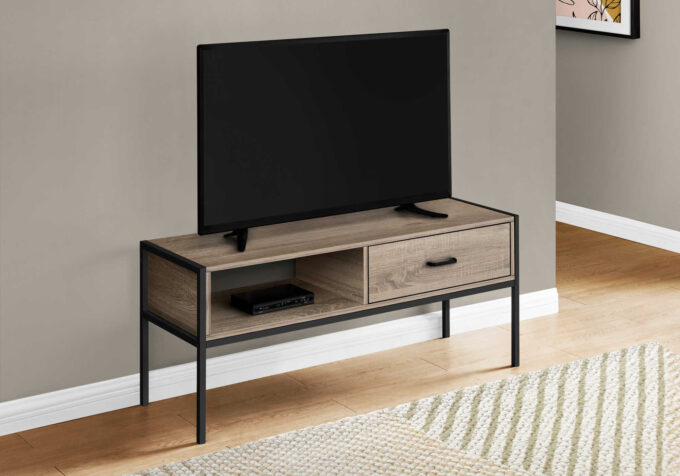 TV STAND - 48"L / DARK TAUPE / BLACK METAL