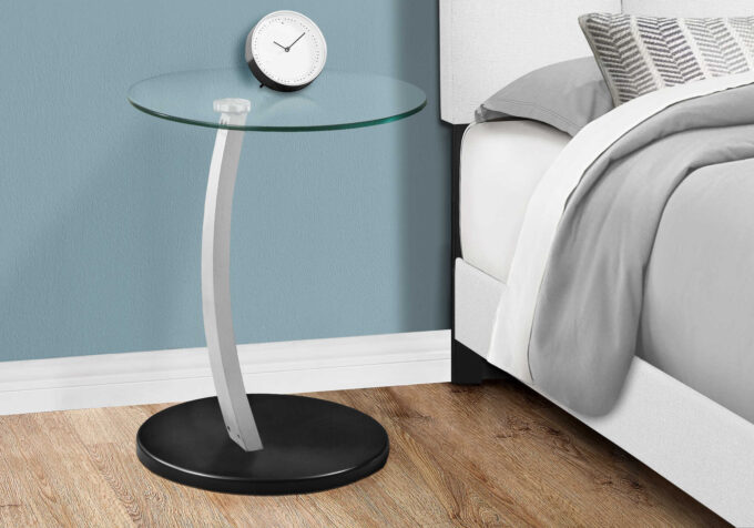 ACCENT TABLE - BLACK / SILVER BENTWOOD W/ TEMPERED GLASS - Image 2