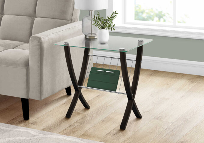 ACCENT TABLE - WHITE / WHITE METAL WITH A MAGAZINE RACK