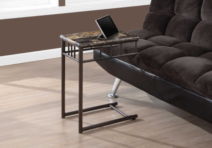 ACCENT TABLE - ESPRESSO MARBLE / BRONZE METAL