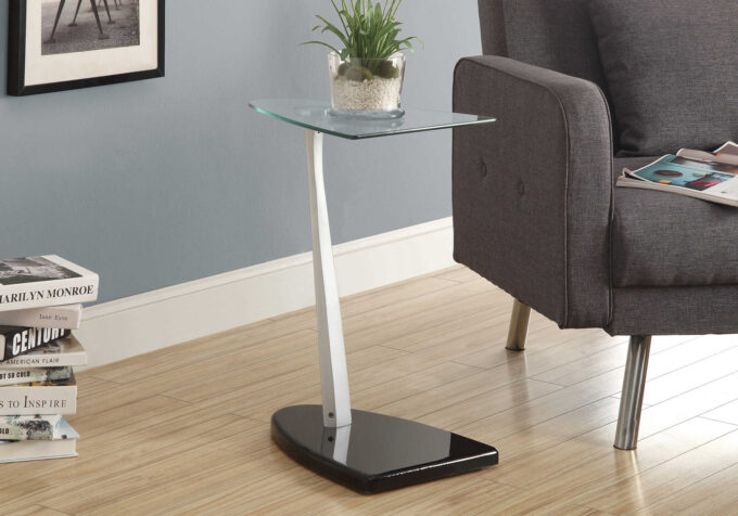 ACCENT TABLE - GLOSSY BLACK / SILVER WITH TEMPERED GLASS - Image 2