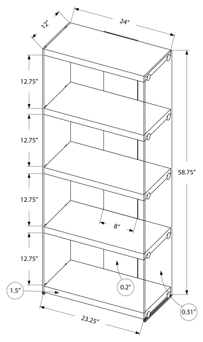 BOOKCASE - 60"H / DARK TAUPE WITH TEMPERED GLASS - Image 4